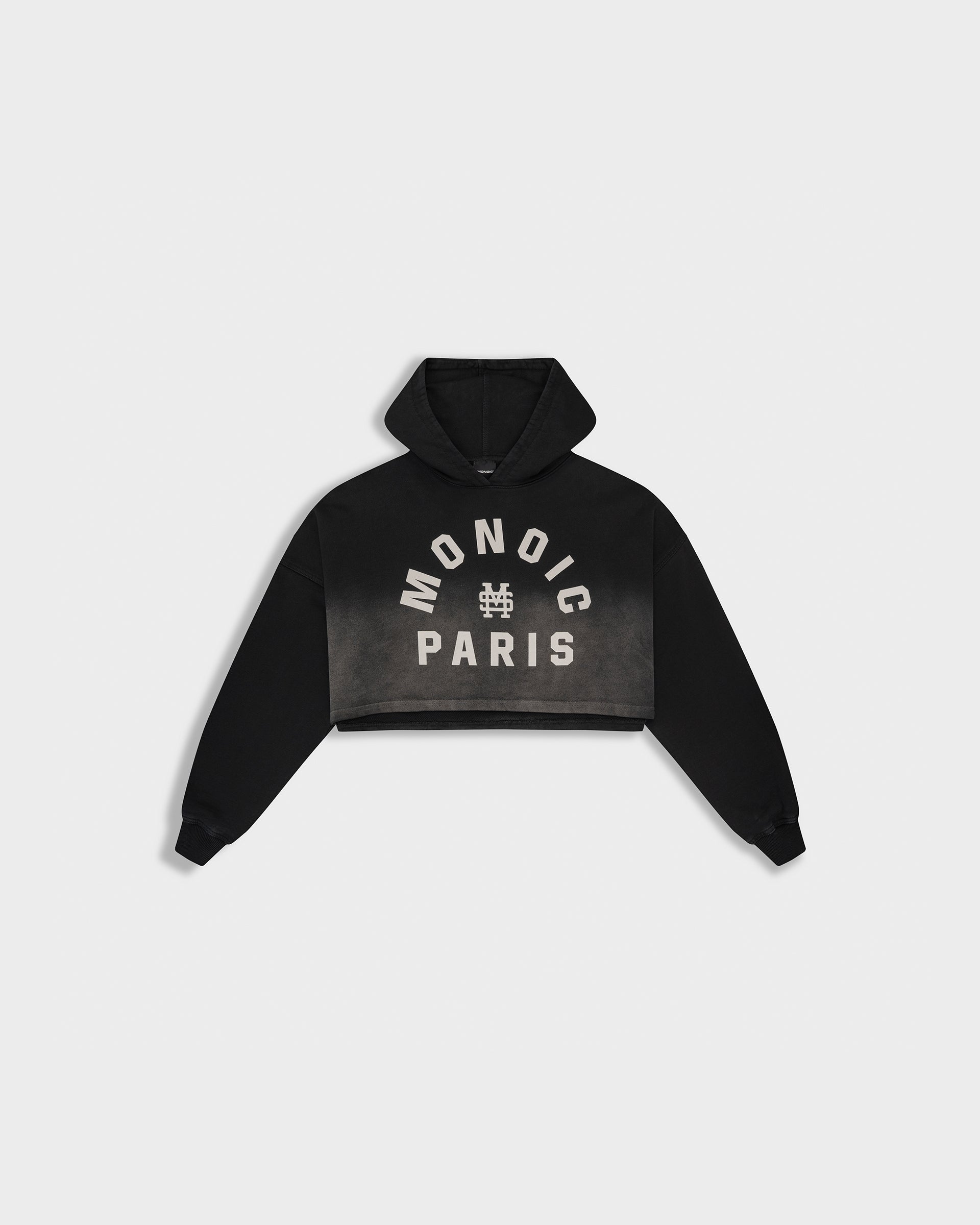 Monoic Paris Cropped Hoodie Gradient Jet Black | Parisian Dreams Hoodies | Monoic Studios