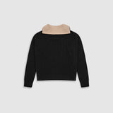 Zip Funnel Neck Knitwear - Black & Cream