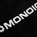 Black suede tote bag with laptop compartment and embroidered logo | MONOIC Studios bags