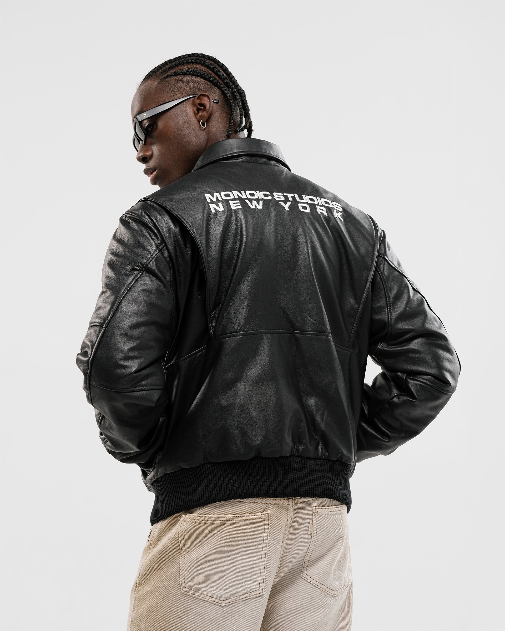 Monoic Monogram Leather Jacekt 'Negro Oscuro'