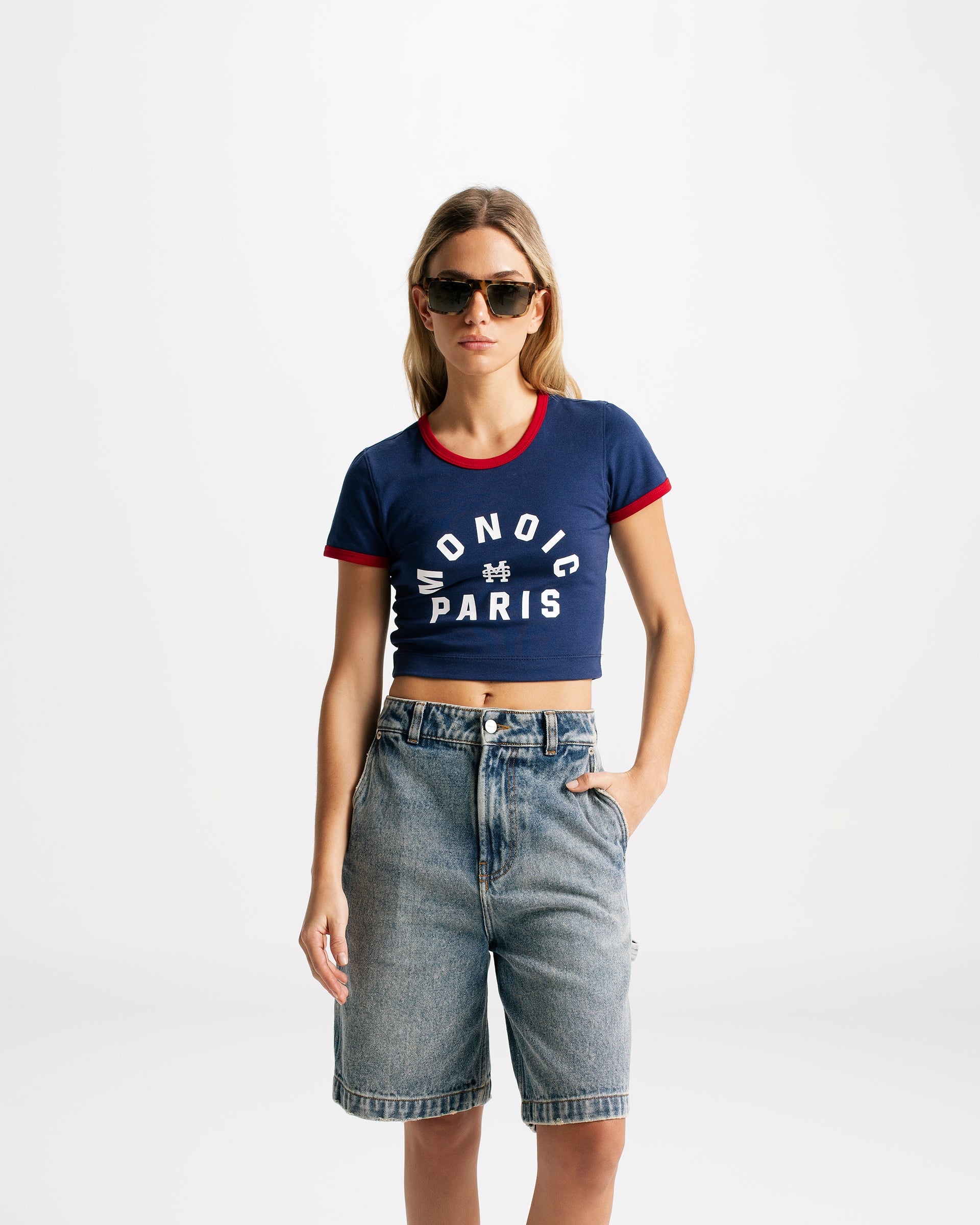 Monoic Paris Crop Top Navy Blue and Red | Parisian Dreams T-shirts | Monoic Studios