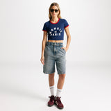 Monoic Paris Crop Top Navy Blue and Red | Parisian Dreams T-shirts | Monoic Studios