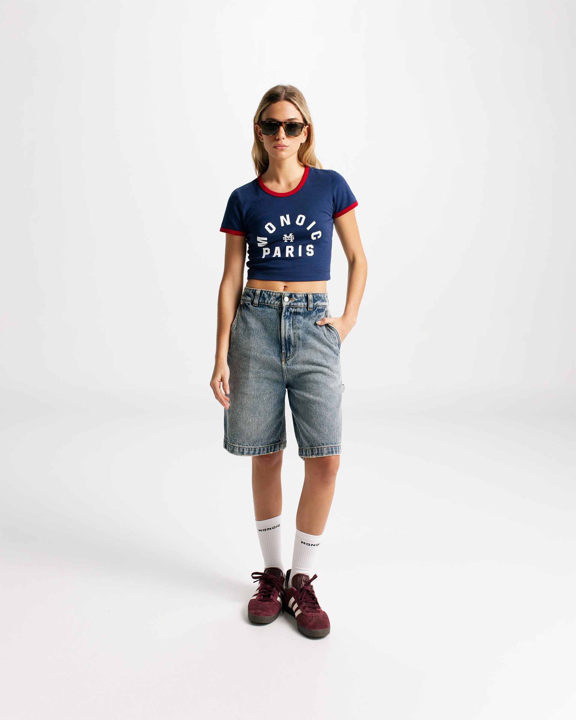 Monoic Paris Crop Top Navy Blue and Red | Parisian Dreams T-shirts | Monoic Studios