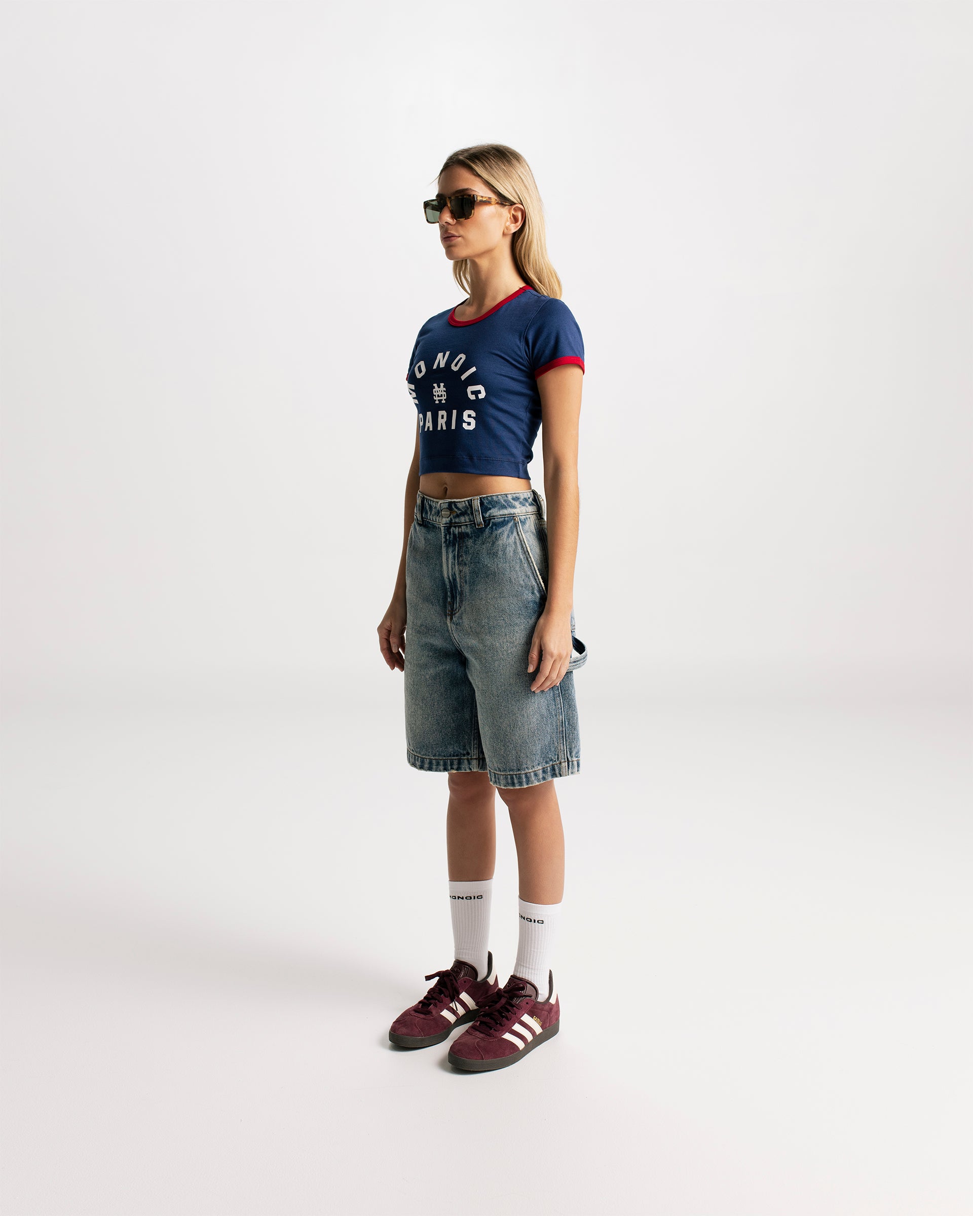 Monoic Paris Crop Top Navy Blue and Red | Parisian Dreams T-shirts | Monoic Studios