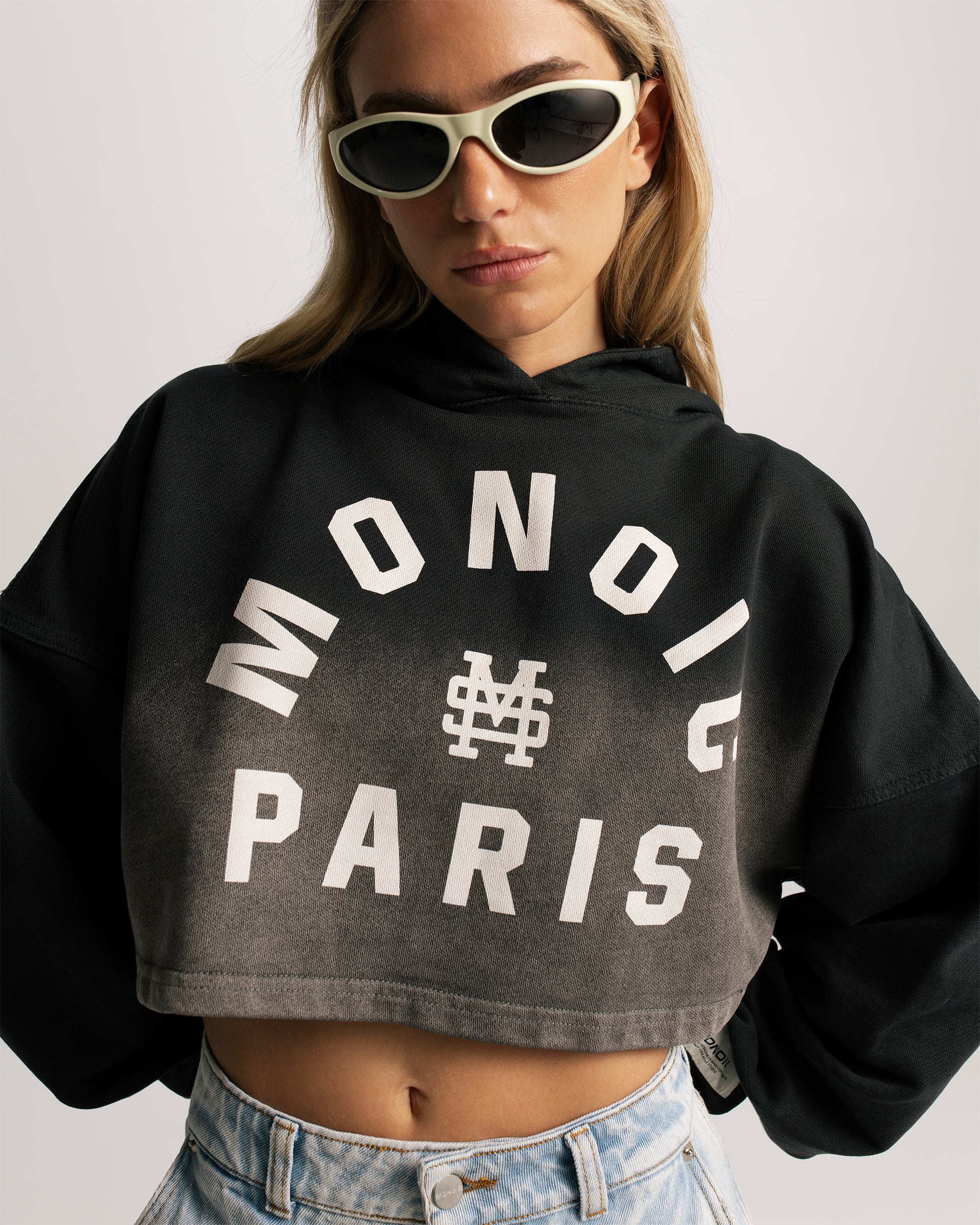 Monoic Paris Cropped Hoodie Gradient Jet Black | Parisian Dreams Hoodies | Monoic Studios