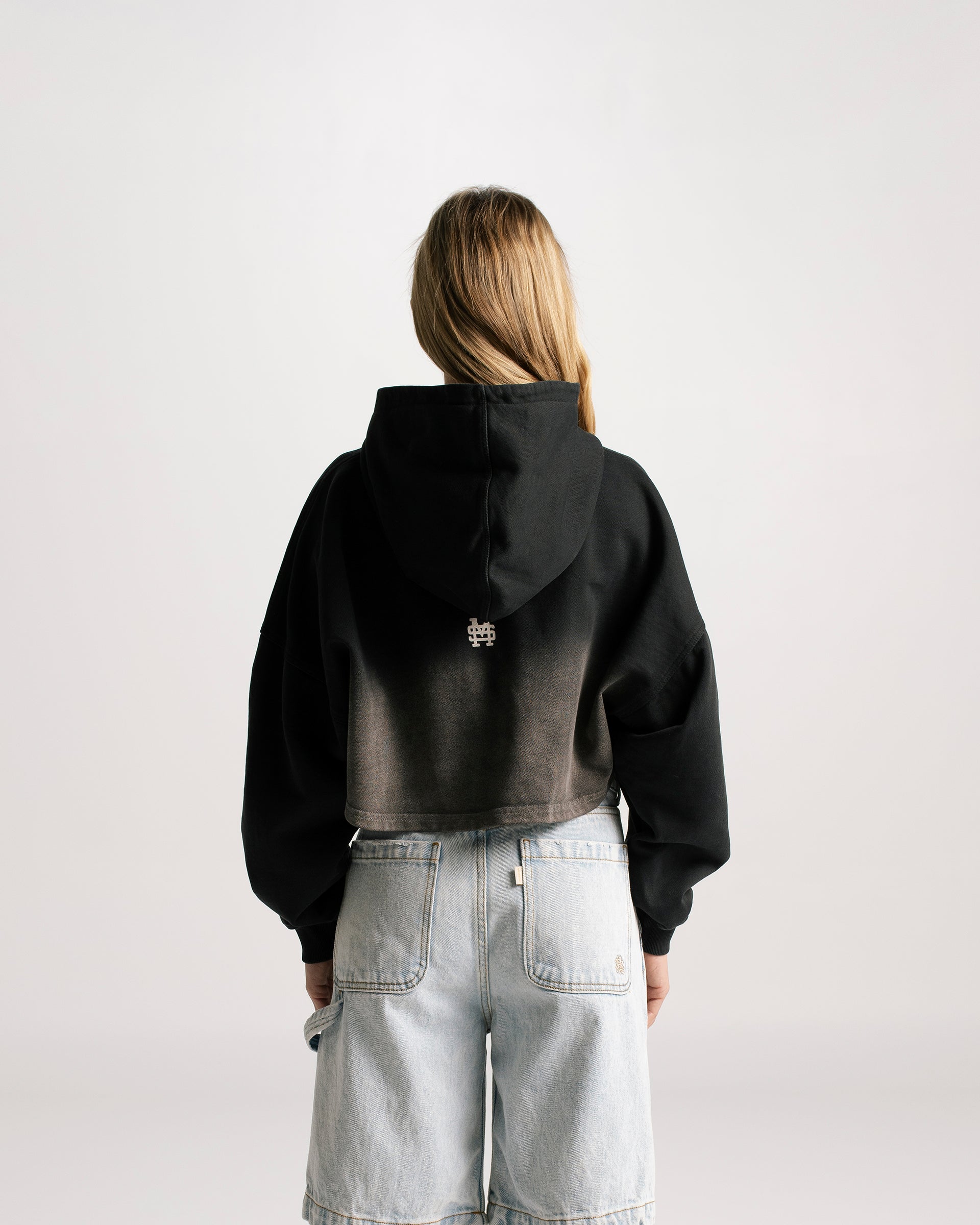 Monoic Paris Cropped Hoodie Gradient Jet Black | Parisian Dreams Hoodies | Monoic Studios