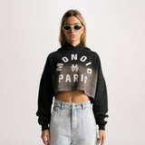 Monoic Paris Cropped Hoodie Gradient Jet Black | Parisian Dreams Hoodies | Monoic Studios