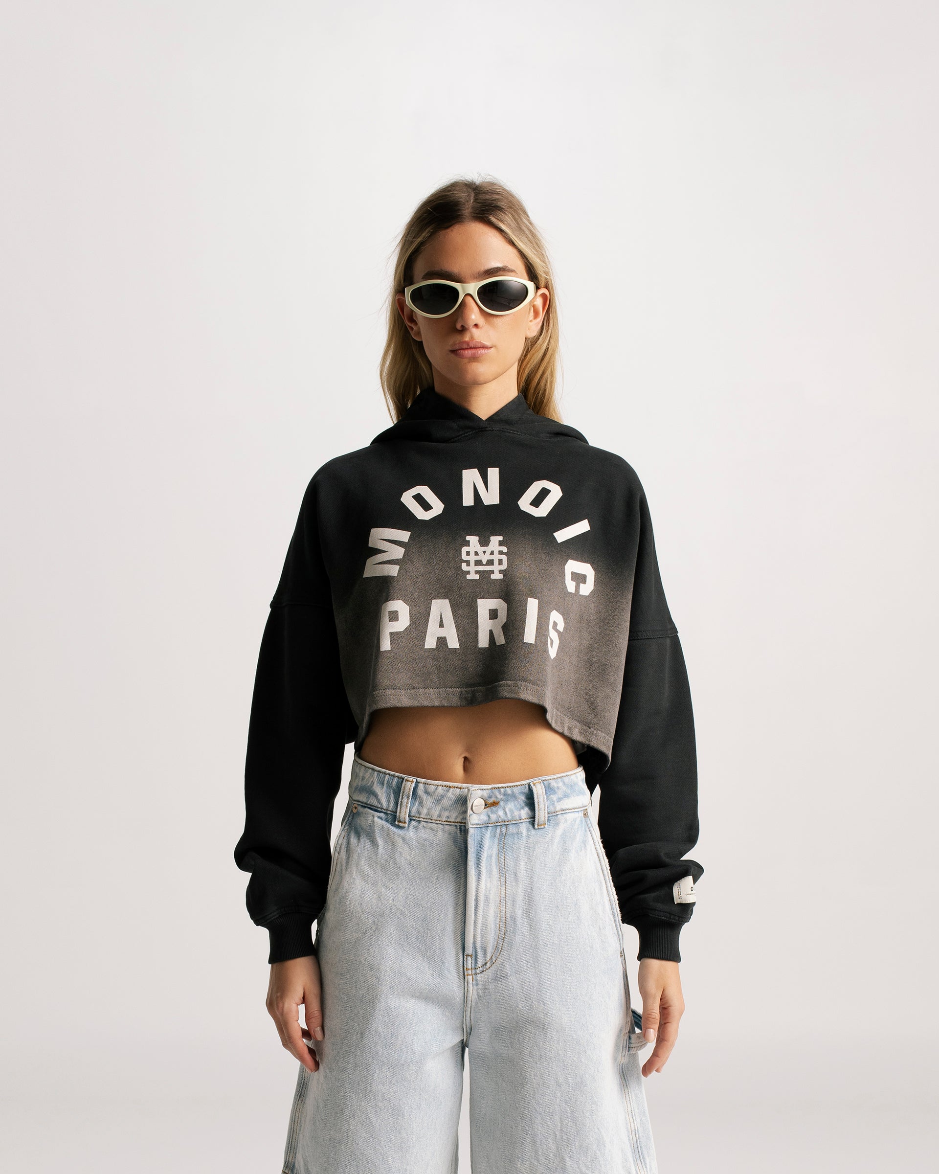 Monoic Paris Cropped Hoodie Gradient Jet Black | Parisian Dreams Hoodies | Monoic Studios