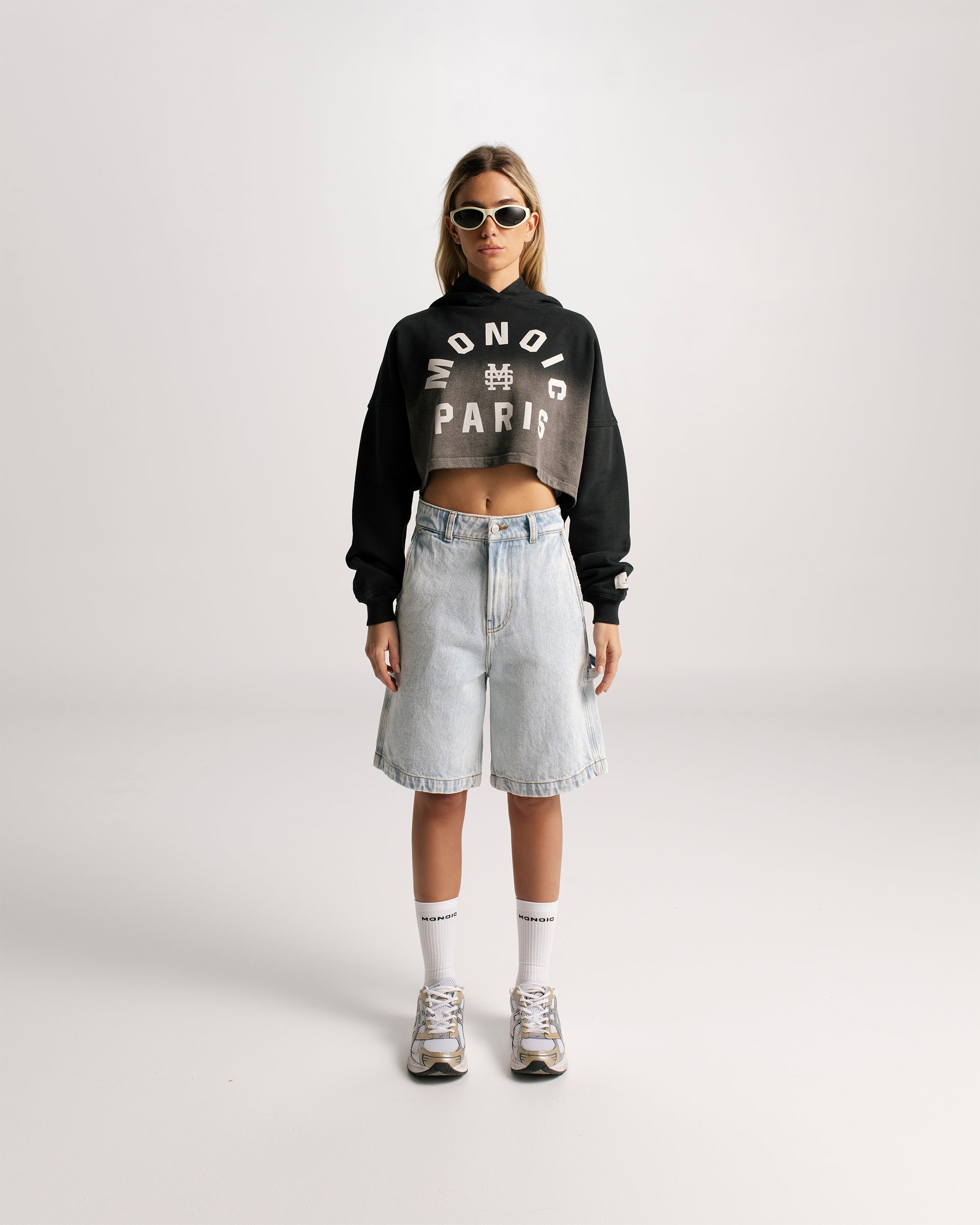 Monoic Paris Cropped Hoodie Gradient Jet Black | Parisian Dreams Hoodies | Monoic Studios