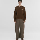 Zip Funnel Neck Knitwear - Brown & Cream