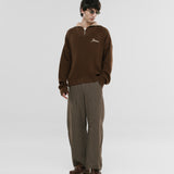 Zip Funnel Neck Knitwear - Brown & Cream