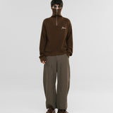 Zip Funnel Neck Knitwear - Brown & Cream