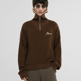 Zip Funnel Neck Knitwear - Brown & Cream