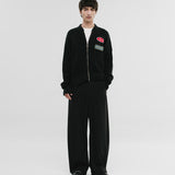Zip Up Knit Bomber Jacket - Black