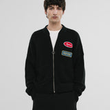 Zip Up Knit Bomber Jacket - Black