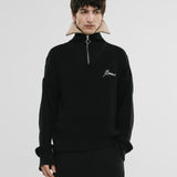 Zip Funnel Neck Knitwear - Black & Cream