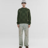 Checkered Knitwear Sweater - Olive