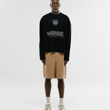 Oversized Shield Waffle Long Sleeve T-Shirt - Black (Exclusive)