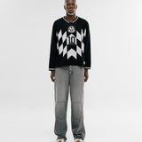 Football Jersey Knit Long Sleeve - Black