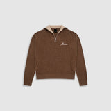 Zip Funnel Neck Knitwear - Brown & Cream