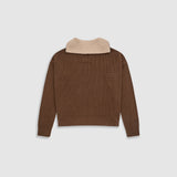 Zip Funnel Neck Knitwear - Brown & Cream