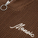 Zip Funnel Neck Knitwear - Brown & Cream