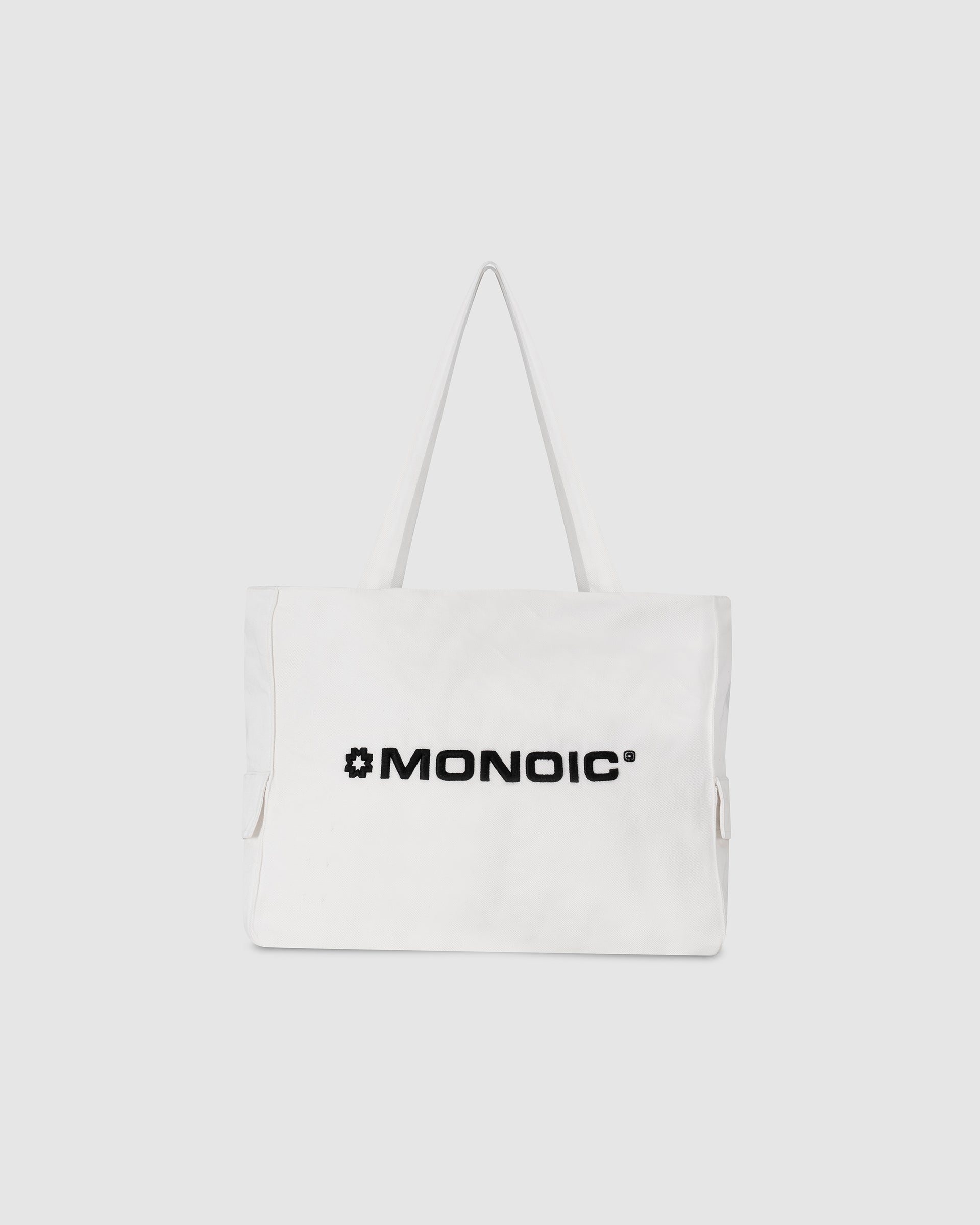 Cream drill 11 oz tote bag with laptop compartment | MONOIC Studios bags