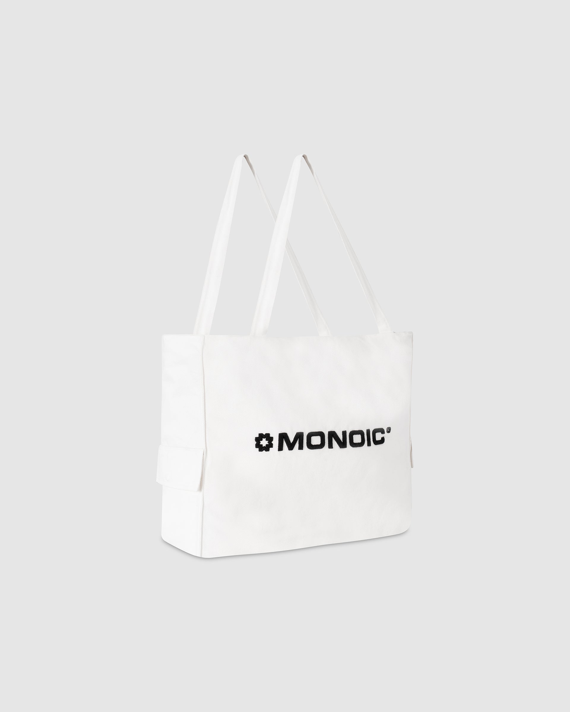 Cream drill 11 oz tote bag with laptop compartment | MONOIC Studios bags