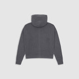 Gray  Knit Hoodie with metallic monogram and zipper