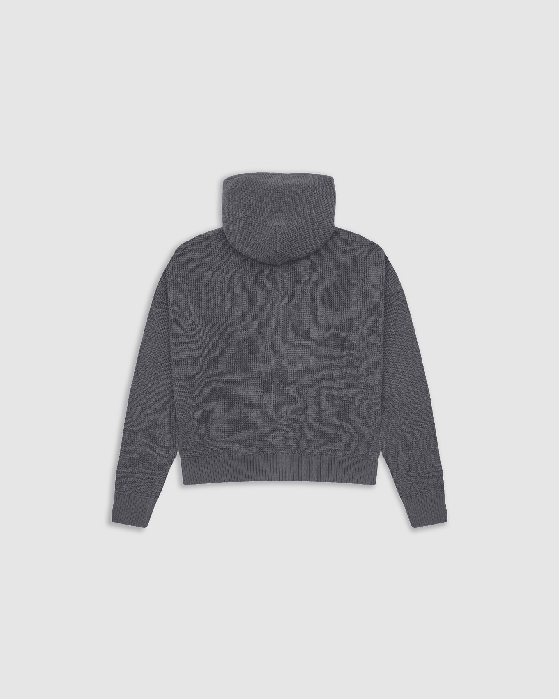 Gray  Knit Hoodie with metallic monogram and zipper