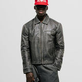 Monogram Leather Jacket - Distressed Black