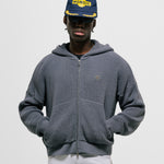 Gray  Knit Hoodie with metallic monogram and zipper