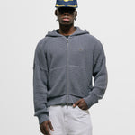 Gray  Knit Hoodie with metallic monogram and zipper