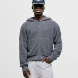 Gray  Knit Hoodie with metallic monogram and zipper