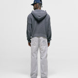 Gray  Knit Hoodie with metallic monogram and zipper