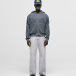 Gray  Knit Hoodie with metallic monogram and zipper