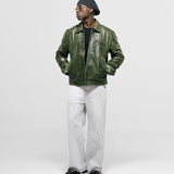Monogram Leather Jacket - Olive green