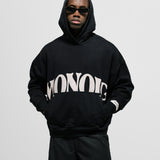 Hoodie La Vita È Bella in Dark Black with raised back print, kangaroo pocket, and metallic details.
