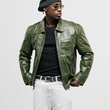 Monogram Leather Jacket - Olive green