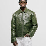 Monogram Leather Jacket - Olive green