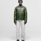 Monogram Leather Jacket - Olive green